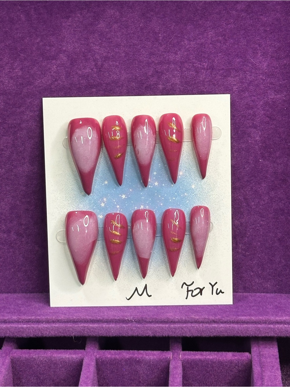 Handmade Pink Ombre Dragon Claw Press on Nail - Medium size